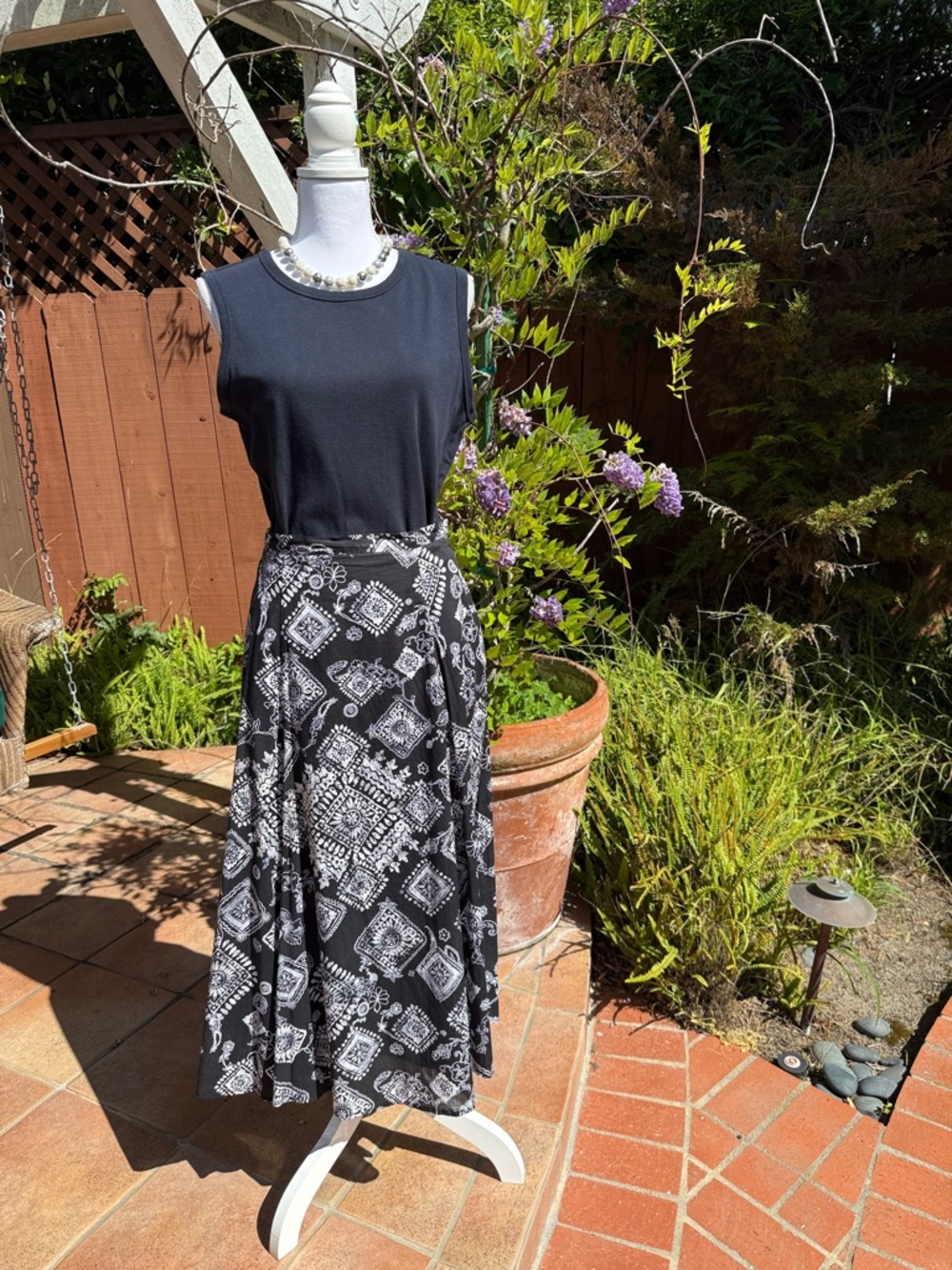 Coldwater Creek Black & White Patterned Maxi Skirt